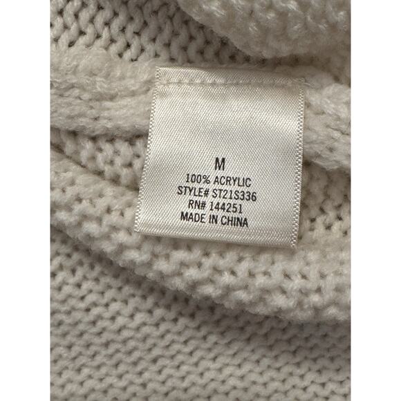 Fringe Sweater By Harper Heritage Off White Long Sleeved Cable Knit Sz M Boho - Picture 6 of 7